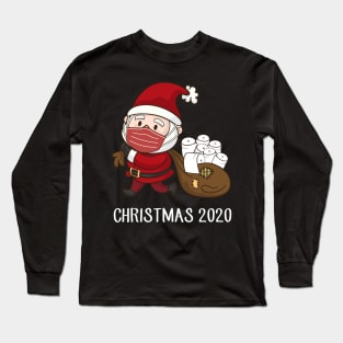 Santa with Face Mask and Toilet Paper Gifts Funny Christmas 2020 Long Sleeve T-Shirt